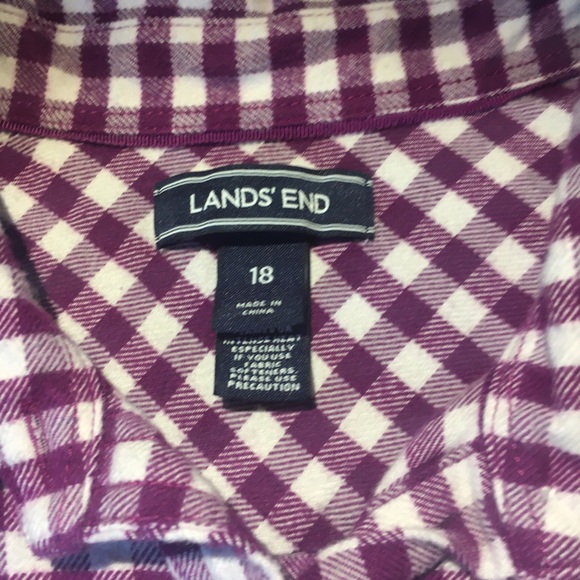 Lands’ End Purple and white checked flannel shirt - Picture 4 of 5